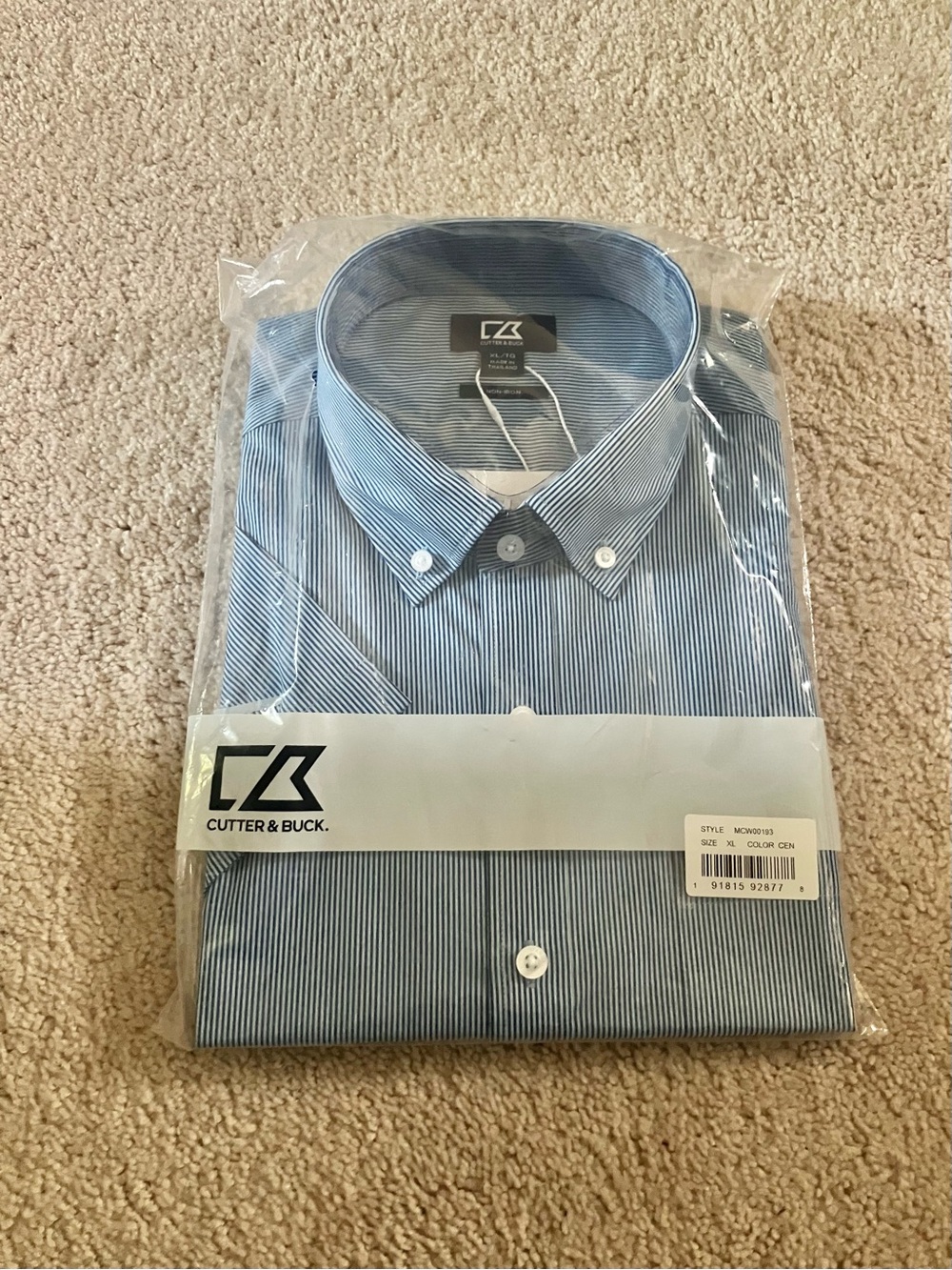 NWT Cutter & Buck Embark Mens Strive Rail Cotton Stripe Short Sleeve Shirt